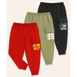 KUCHIPOO Pack Of 3 Cotton Knit Never Give Up & Be Brave Text Printed Cargo Pants - Multi Colour-picture-24