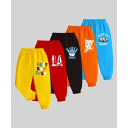 KUCHIPOO Pack Of 5 Best Boy Ever Text & Vehicle Printed Pajamas - Yellow Red Black Orange & Blue-picture-12