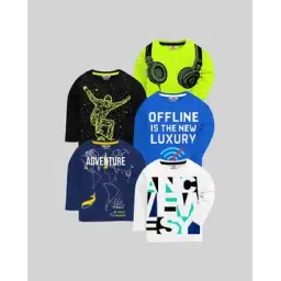 kuchipoo Pack of 5 Boys Relaxed Fit Printed T-shirt-picture-49