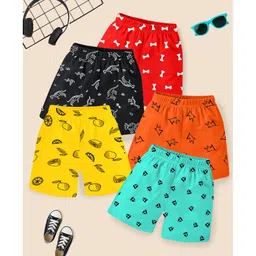 KUCHIPOO Pack of 5 Dinosaurs & Sail Boats Printed Shorts - Multi Colour-picture-17