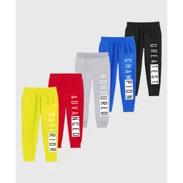 KUCHIPOO Pack Of 5 Superior & Advanced Text Printed Track Pants - Grey Blue Red Black & Yellow-picture-27