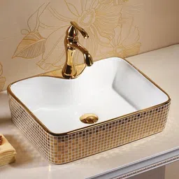 kudos Designer Ceramic Wash Basin Ceramic Rose Golden Glossy Square Shape Wash Basin for Bathroom Table Top Basin-picture-16