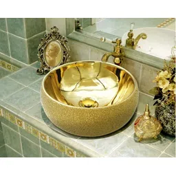 kudos Designer Ceramic Wash Basin,Luxury Collection,Countertop,Tabletop Over or Above Counter Top Wash Basin for Bathroom Sink/Basin Golden Outside Leather Work Table Top Basin-picture-10