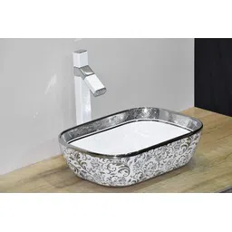 kudos Designer Ceramic Wash Basin/Tabletop/Over or Above Counter Top Wash Basin for Bathroom Rectangle Shape Silver White 45.5 x 32 x 13.5 cm (Only Wash Basin) Table Top Basin-picture-15