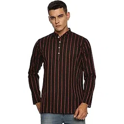 kujee Crafts Men's Short Cotton Kurta with Dobby Texture in Black Color.-picture-16