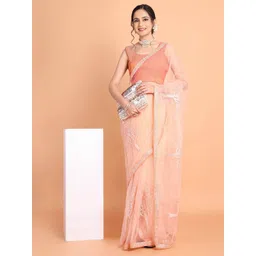 KULNAARI Floral Embroidered Supernet Saree-picture-10