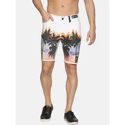 KULTPRIT Men White Printed Slim Fit Cotton Shorts-picture-35