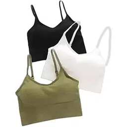 kumpa Women Girls Cotton Full Coverage Seamless Gym Sports Crop Top Removable Pads Wirefree Yoga Workout Padded Bralette Bra with Adjustable Straps Pack of 3-picture-19