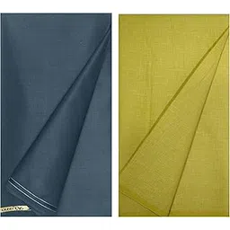 KUNDAN SULZ GWALIOR Men's Cotton Shirt & Trouser Fabric Combo Set (Steel Grey & Yellow)-picture-55