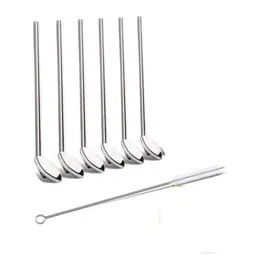 kunya KUNYA6 pc Steel Straw Spoons with Cleaning Brush for Drinks Set of 6 Stainless Steel Reusable Tea Filter Stirring Drinking Straws for Drinking Juice Drinks Kids and Adults-picture-14