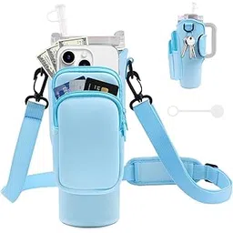 kunya Water Bottle Carrier Bag with Pouch Compatible with 40oz Tumbler with Handle, Water Bottle Pouch for Quencher H2.0 Flow State, 40 oz Tumbler (Blue)-picture-30