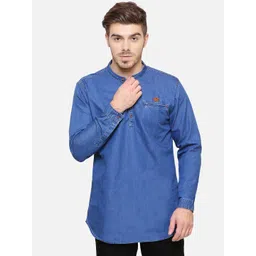 Kuons Avenue Band Collar Denim Kurta-picture-32