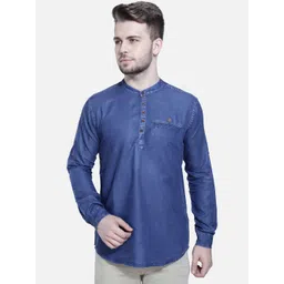 Kuons Avenue Band Collar Denim Straight Kurta-picture-31