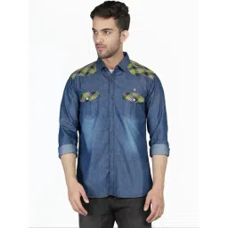 Kuons Avenue Blue Slim Fit Checks Denim Shirt-picture-22