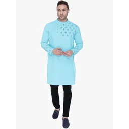 Kuons Avenue Men Blue Geometric Printed Pure Cotton Kurta-picture-18