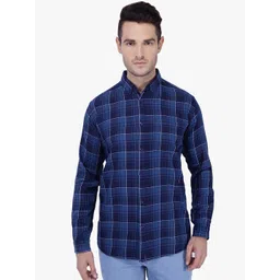 Kuons Avenue Men Blue Smart Slim Fit Checked Casual Shirt-picture-24
