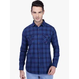 Kuons Avenue Men Blue Smart Slim Fit Checked Casual Shirt-picture-15