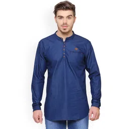 Kuons Avenue Men Blue Solid Denim Straight Kurta-picture-12