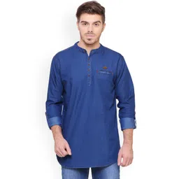 Kuons Avenue Men Blue Solid Denim Straight Kurta-picture-16