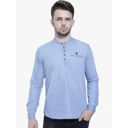 Kuons Avenue Men Blue Solid Short Denim Cotton Kurta-picture-16