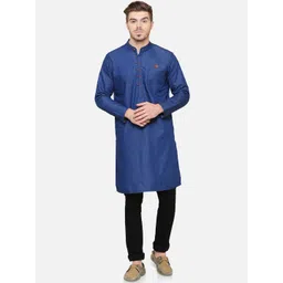 Kuons Avenue Men Blue Solid Straight Denim Kurta-picture-24