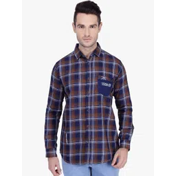 Kuons Avenue Men Brown & Blue Slim Fit Checked Casual Shirt-picture-22