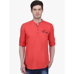 Kuons Avenue Men Coral Pink Solid Straight Kurta-picture-15