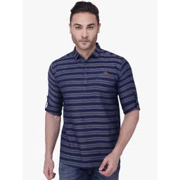 Kuons Avenue Men Grey & Blue Striped Denim Pathani Kurta-picture-12