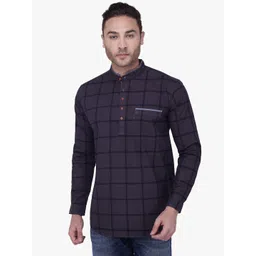 Kuons Avenue Men Grey Checked Straight Kurta-picture-19