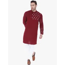 Kuons Avenue Men Maroon Geometric Kurta-picture-32