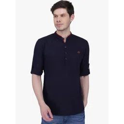 Kuons Avenue Men Navy Blue Solid Straight Kurta-picture-41