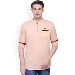 Kuons Avenue Men Peach-Coloured Solid Straight Kurta-picture-41