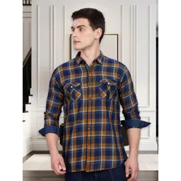 Kuons Avenue Men Smart Slim Fit Tartan Checks Opaque Casual Shirt-picture-23
