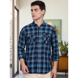 Kuons Avenue Men Smart Slim Fit Tartan Checks Opaque Casual Shirt-picture-28