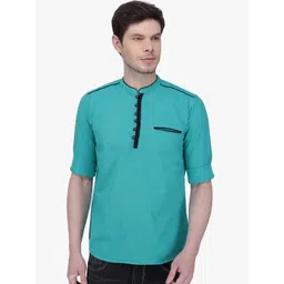 Kuons Avenue Men Teal Green Solid Straight Kurta-picture-18
