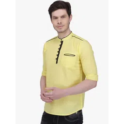 Kuons Avenue Men Yellow Solid Straight Kurta image 4
