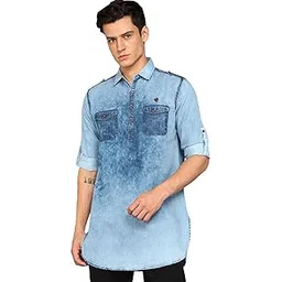 kuons avenue Men's Denim Pathani Kurta-picture-10