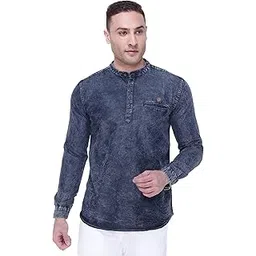 kuons avenue Men's Tailored Fit Denim Kurta | Full Sleeves | Mandarin Collar - Stylish Everyday-picture-25