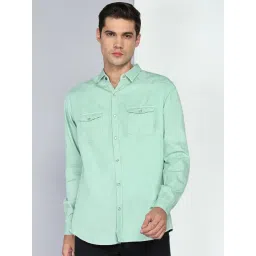 Kuons Avenue Mint Green Slim Fit Solid Casual Shirt-picture-19