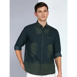Kuons Avenue Olive & Blue Slim Fit Denim Shirt-picture-21