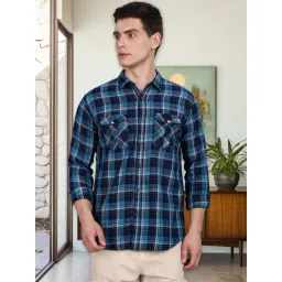 Kuons Avenue Teal Blue Slim Fit Checks Shirt-picture-14