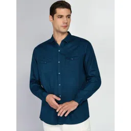 Kuons Avenue Teal Blue Slim Fit Denim Shirt-picture-16