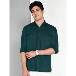 Kuons Avenue Teal Slim Fit Denim Shirt-picture-16