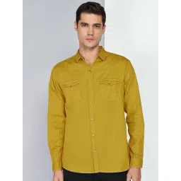 Kuons Avenue Yellow Gold Slim Fit Solid Casual Shirt-picture-16