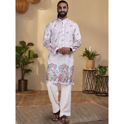KURTA WALLAH Men Geometric Printed Thread Work Floral Kurta-picture-21
