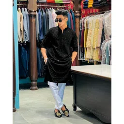 kurtaformen Men Chikan Embroidery Cotton Rayon Straight Kurta-picture-12