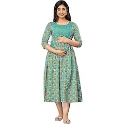 kurtari Women Floral Block Printed Maternity Anarkali Feeding Kurti with Zippers-picture-36