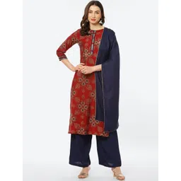 Kurti's by Menka Women Maroon Ethnic Motifs Printed Kurta with Trousers & Dupatta-picture-24