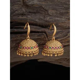 Kushal's Fashion Jewellery Gold-Plated Dome Shaped Jhumkas-picture-12