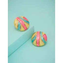 Kushal's Fashion Jewellery Gold-Plated Enamelled Circular Shaped Studs Earrings-picture-26